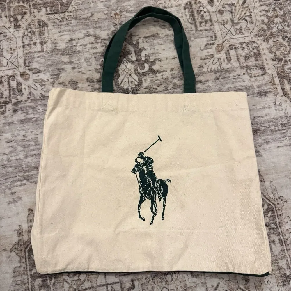 Polo Ralph Lauren Waterkeeper Alliance Organic Cotton Canvas Tote Bag Horse Logo